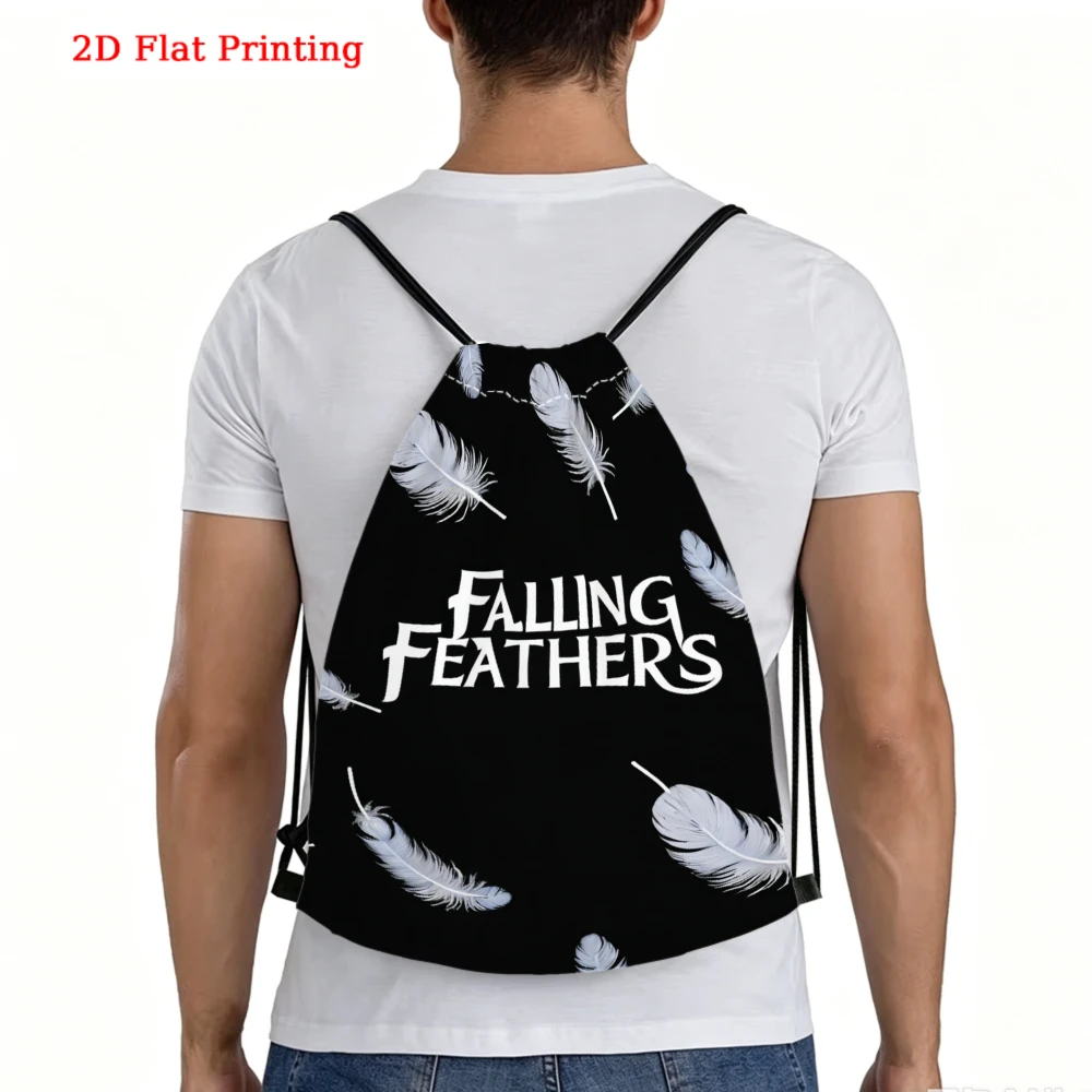 Casual Style, Drawstring Backpack, Falling Feathers Pattern, Gym Sports Bag, Outdoor Travel Cinch Sack