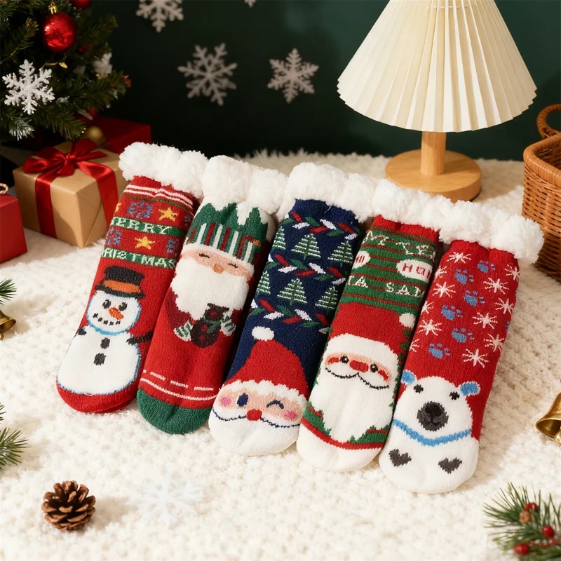 New Winter Baby Cartoon Christmas Socks Kids Boys Girls Thicken Cotton Warm Floor Children Sock Non-Slip Cute Socken