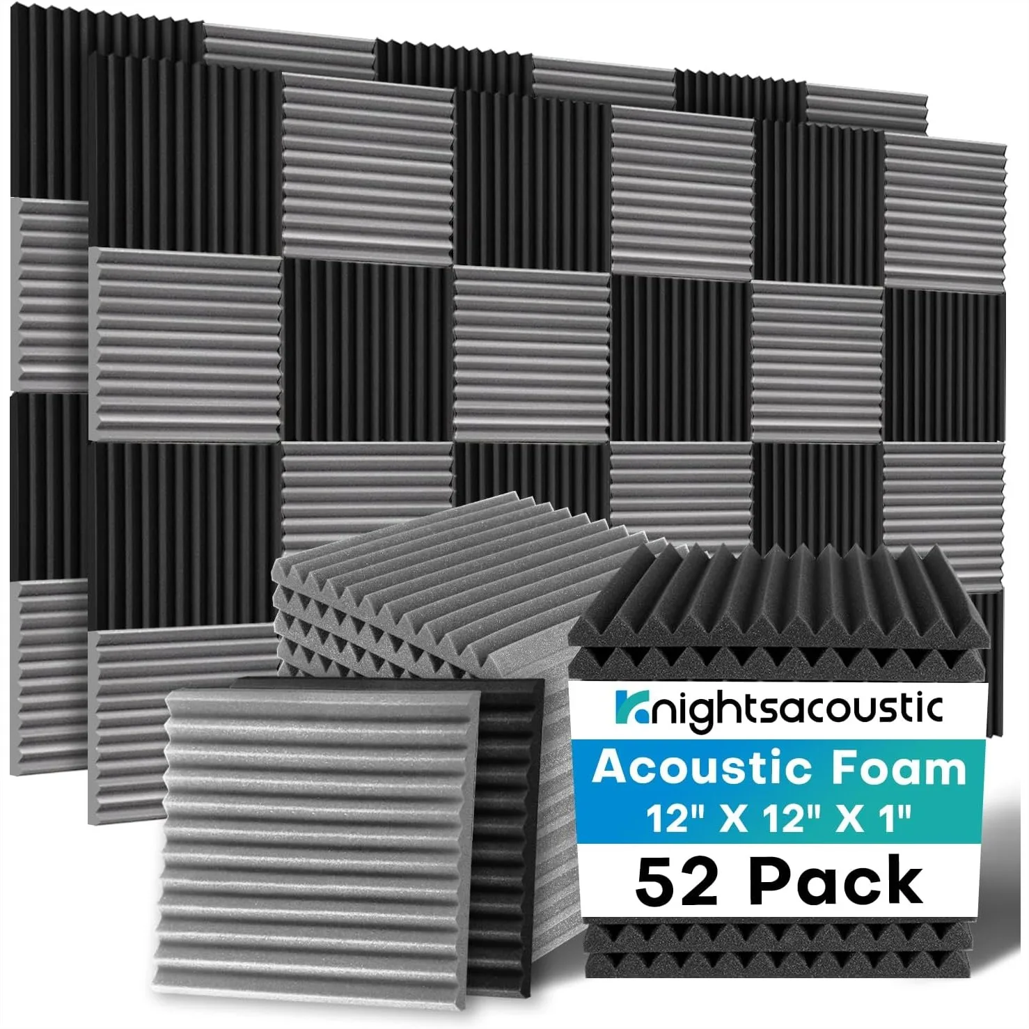 

Acoustic Foam Panels 52 Pack, 1x12x12 Inches Sound Absorbing Panels for Walls, High Density Noise Cancelling Studio Wedges for