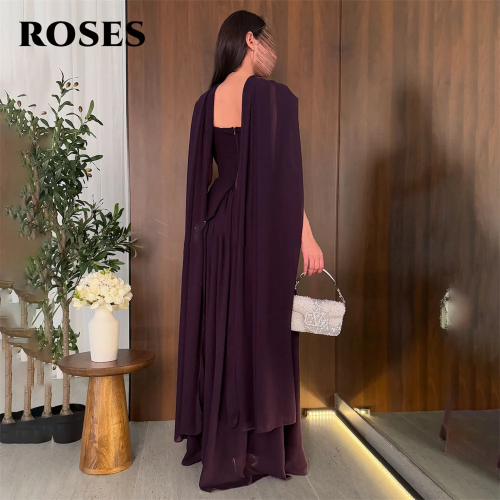 Vestido de noche de rosas de gasa púrpura de Arabia Saudita, vestidos de graduación sin tirantes, vestidos de noche de fiesta con cuello Halter para mujer personalizados