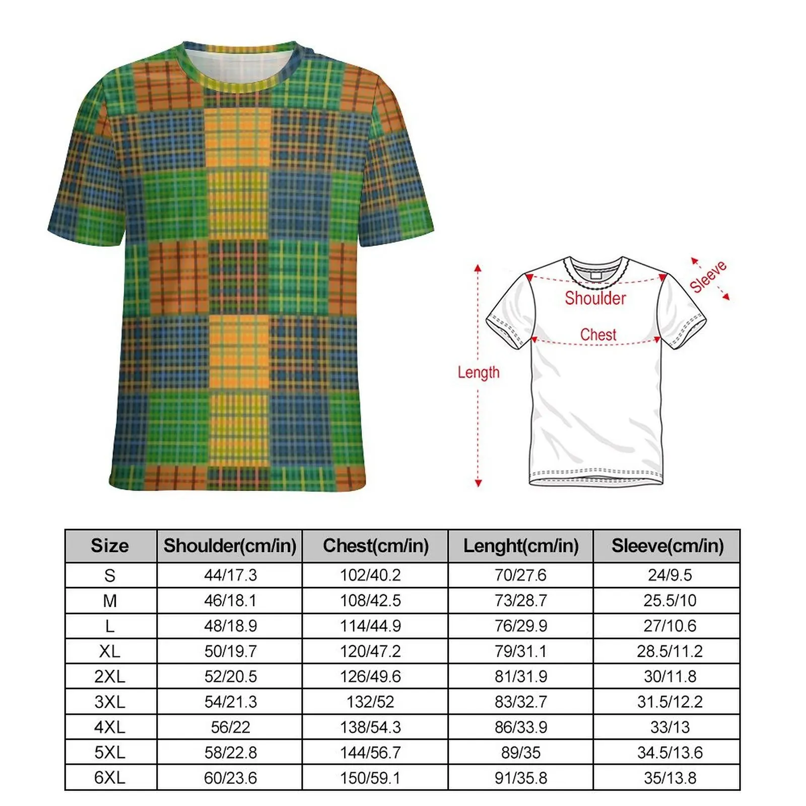Gingham Patchwork Checkered Plaid T Shirt For Male  Design O Neck T-Shirts Premium Cool Tops Short Sleeve Casual Oversized Tees