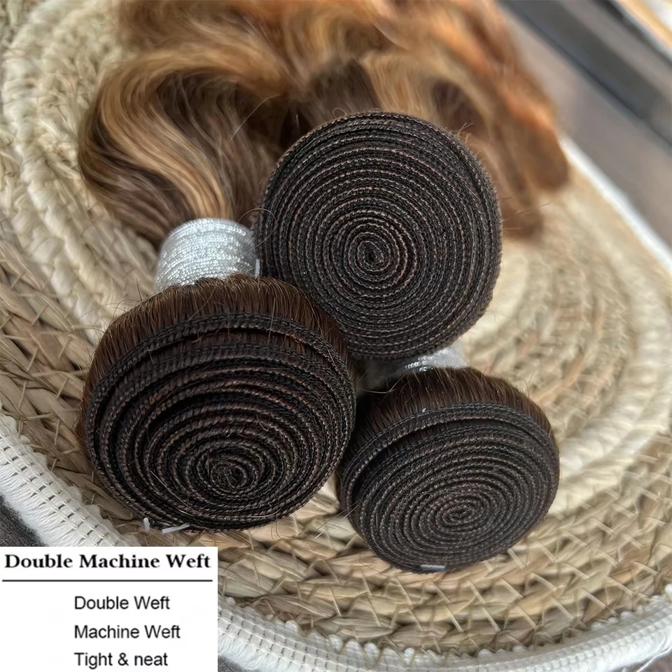 P4/27 Body Wave Honey Brown Highlight Ombre Colored Raw Human Hair Bundles 10-30 inch Brown Hair Weave Extensions Honey Blonde Highlight Body Wave Human Hair Bundles P4/27 Brazlian Hair Weave Colored  image 7