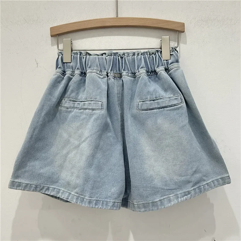 Women Jeans Denim Shorts High Waist Sexy Loose Fit Zipper Fly Diamonds Summer 2026 Washed Pockets Distressed Casual Basics - view 2