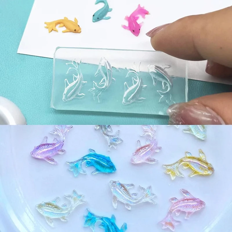 네일 DIY 액세서리용 만화 템플릿 3D 소프트 실리콘 네일 오션 인어 템플릿 네일 아트 하트 몰드 금붕어 코이 조각