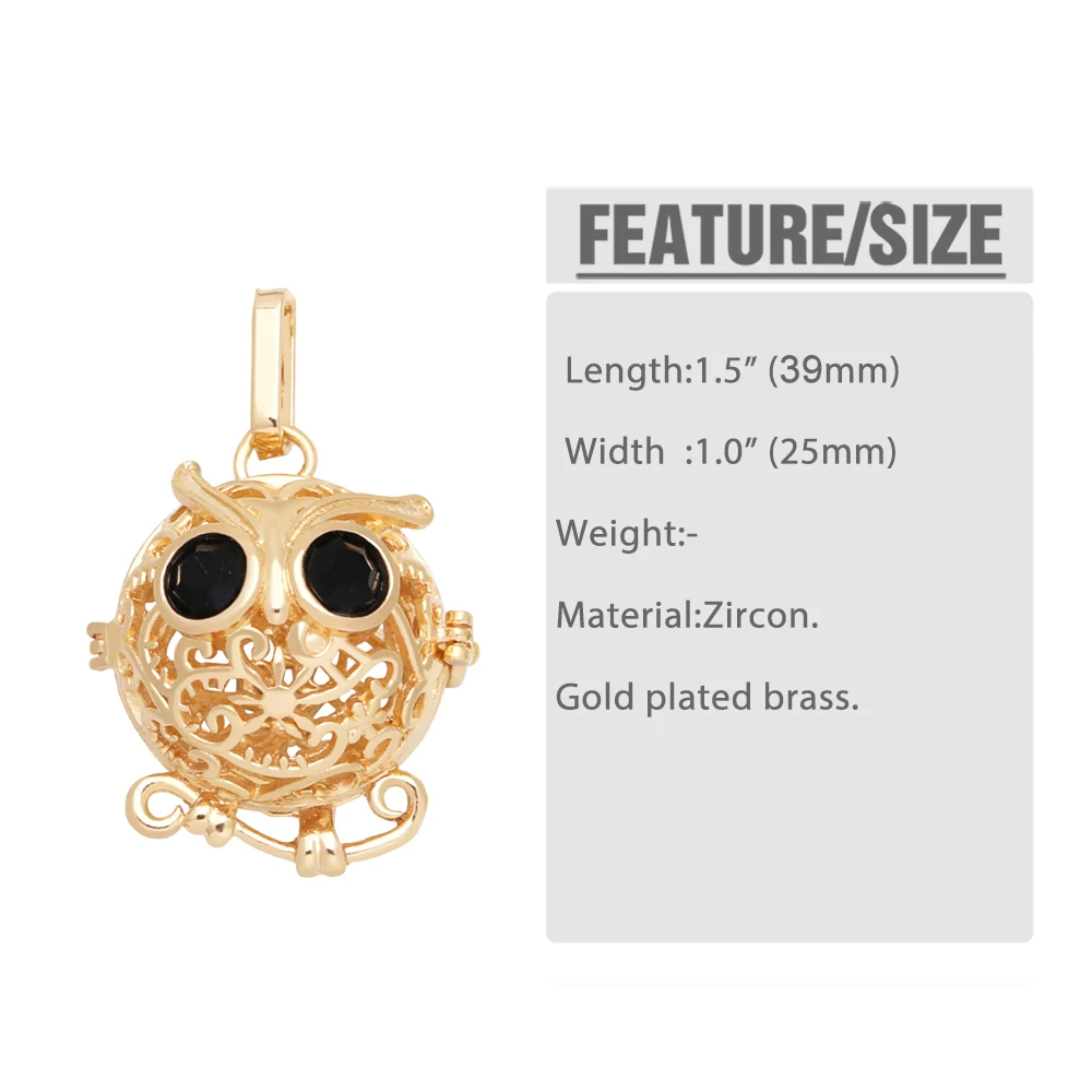 OCESRIO Retro Cute Owl Harmony Ball Pendant for Necklace Copper Gold Plated Wishing Ball Jewelry Making Supplies pdtb134