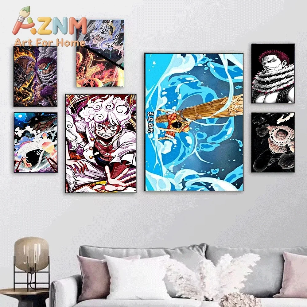 One Piece Luffy Gear 5 Nika Katakuri Kaido Anime Collage Canvas Wall Art Unframed Single Canvas Print Wall Poster For Bedroom