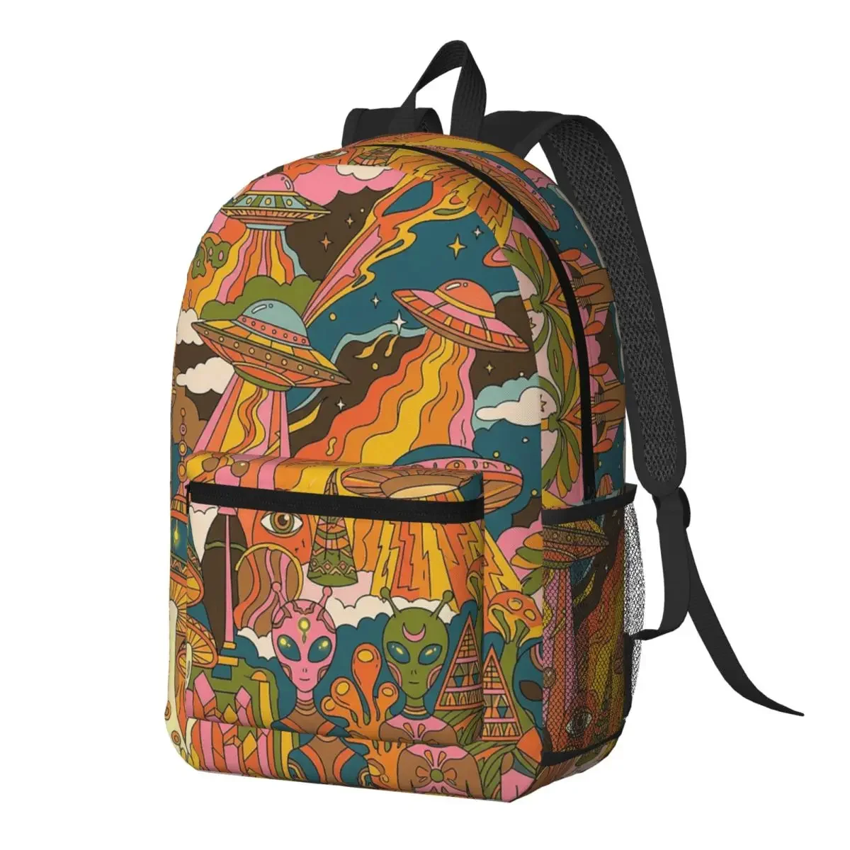 Funny Psychedelic Alien UFO Mushroom Backpack Daypack Large Capacity Kids BookBag School Bag Shoulder Bags for Men Women
