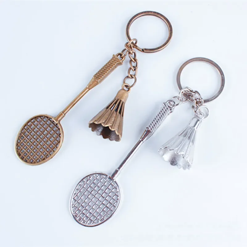 Badminton Racket Keychain for Sport Key Ring Silver Color Bronze Metal Key Chain Men Gift Handmade Fashion Keyring