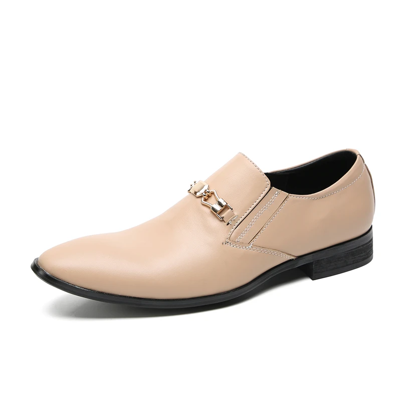 Zapatos planos de cuero genuino para hombre, calzado de fiesta Formal sin cordones, diseño de diamantes de Metal, color negro Nude, nuevo estilo