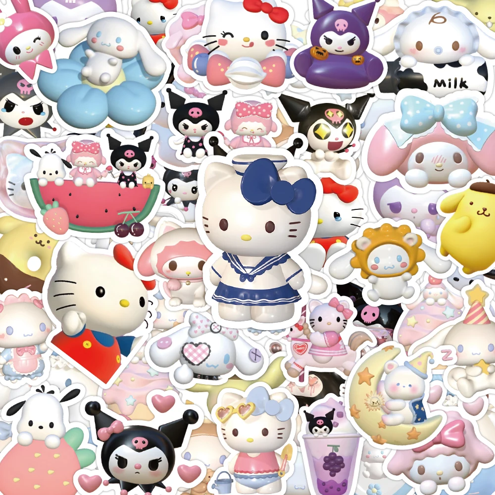 10/30/60/120pcs Kawaii Kuromi My Melody Hello Kitty Stickers for Kids Girls DIY Laptop Phone Cute Cartoon Sanrio Sticker Decals