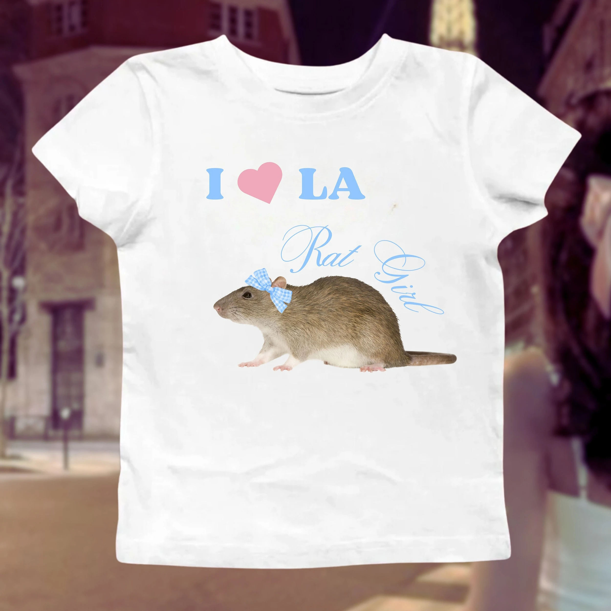 

Y2k Rat girl print High Street Harajuku Gothic vintage Cute Baby tee slim 2000s Elegant fashion short sleeve skinny T-shirt emo