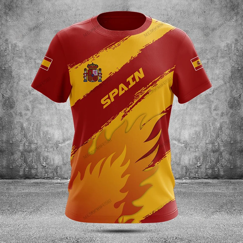 

3D Printed Customized Spain Symbol Jersey Summer Unisex Fire Pattern T-shirts Casual Tees Fast Dry Short Sleeve Tops Sportswear