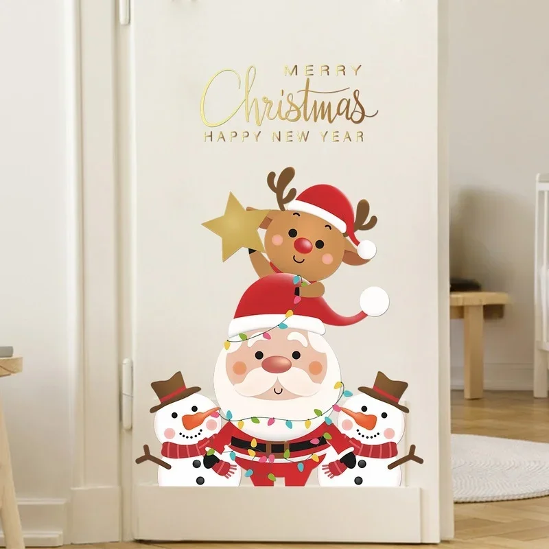 Santa Claus Elk Snowman Door Refrigerat Sticker Window Sticker Wall Oranments Merry Christmas Decor for Home Happy New Year