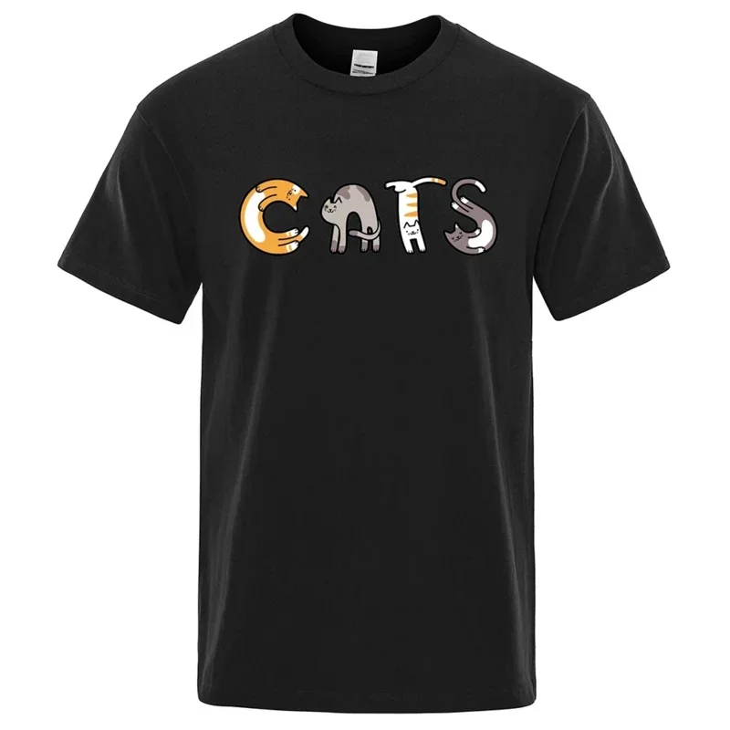 

Letters Made Up Of Cats Funny Print Tshirts Men Oversized Cotton Clothing Fashion Summer T-Shirt High Quality Brand Shirts 80557