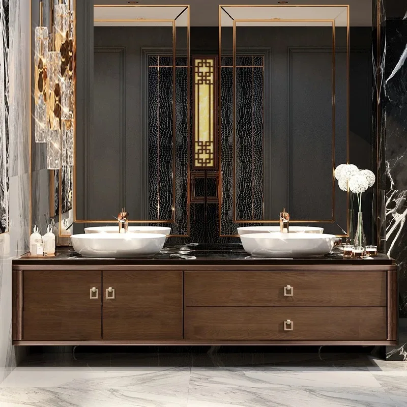 Modern bathroom dresser wall-mounted ceramic basin smart mirror copper drain water dispenser wall-mounted dresser