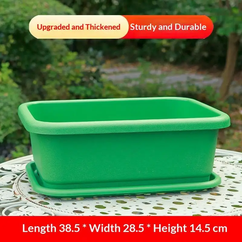 1Set Plastic Vegetable Planters With Tray Rectangular Flowerpots For Balcony Indoor Gardening Breathable Plants Pots Garden Tool