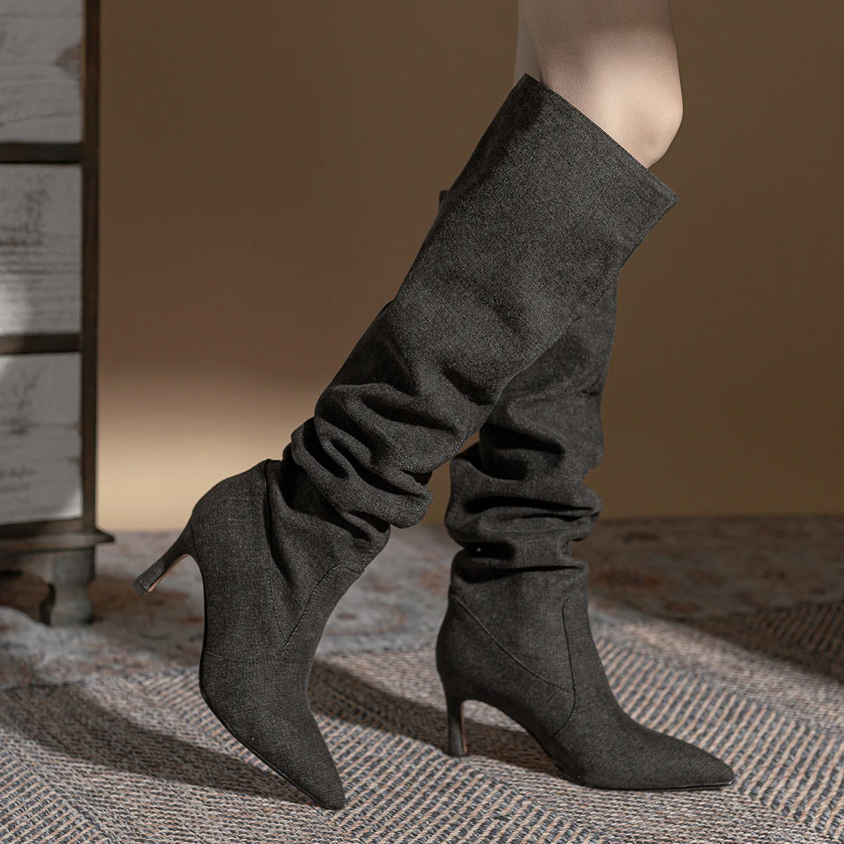 TOPHQWS Vintage Western Cowboy Boots Long Boots For Women 2023 Winter Pointed Toe High Boots Female High Quality Suede Shoes