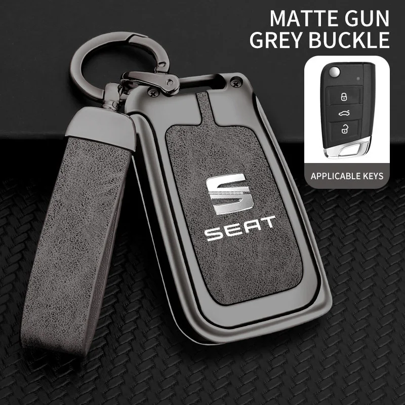 Funda protectora de cuero y aleación para llave de coche, compatible con Seat FR, Ateca, Ibiza, León, Alhambra, Arosa, Exeo, Córdoba, Toledo y otros accesorios.