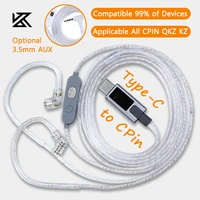 Auriculares KZ M2 plateados tipo C/3,5 mm, cable de actualización, decodificador digital DAC de 2 pines con micrófono para QKZ, KZ Castor, ZSN, ZST, EDX PRO, Saga