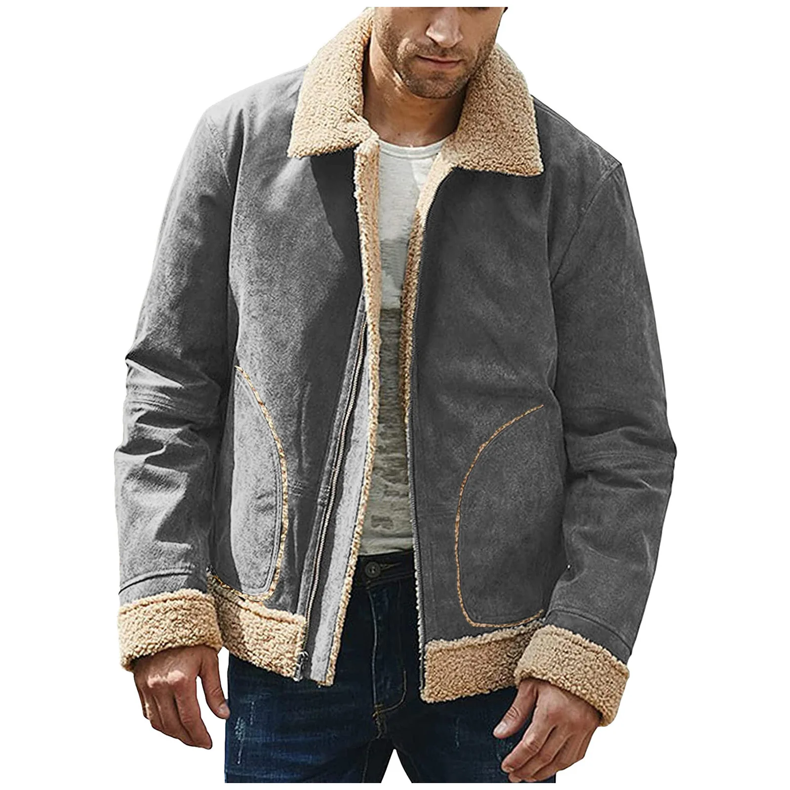 Men's Coat Large Size Frosted Composite Jacket Autumn Fashion Zipper Cardiagn Outerwear Male Tops Menswear