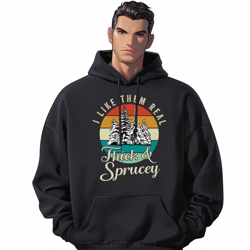 I Like Them Real Thick Sprucey Funny Christmas Tree Polyester Fiber Graphic Tees Sale Loose