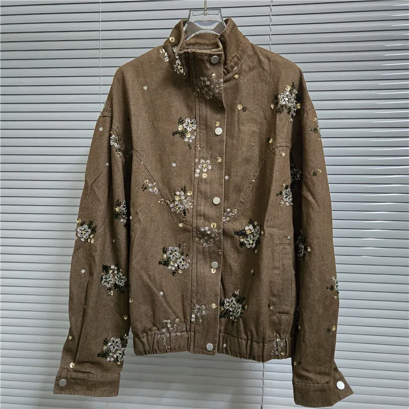 SuperAen Embroidered Flares Patchwork Long-sleeved Coats Women 2026 Autumn New Korean Safari Style Loose Stand Collar Jackets