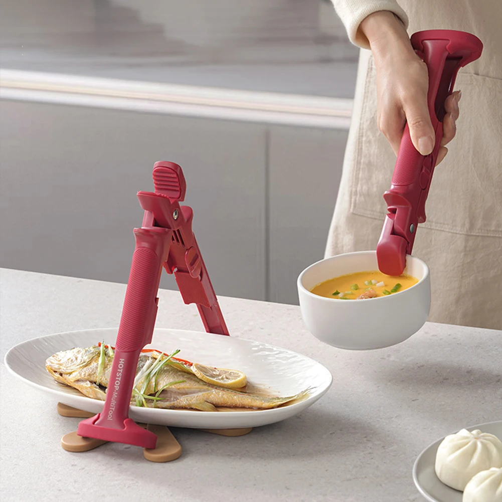 

Kitchen Bowl Clip Silicone Non Slip Bowl Holder Clip Heat Resistant Long Handle Hot Convenient Bowl Gripper-Tong For Home Family