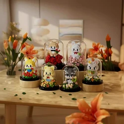 7243-7248 Cute Pet Garden Covered Rose Rabbit Ornament Model Assembled Building Blocks Children's Toys Girls Gifts