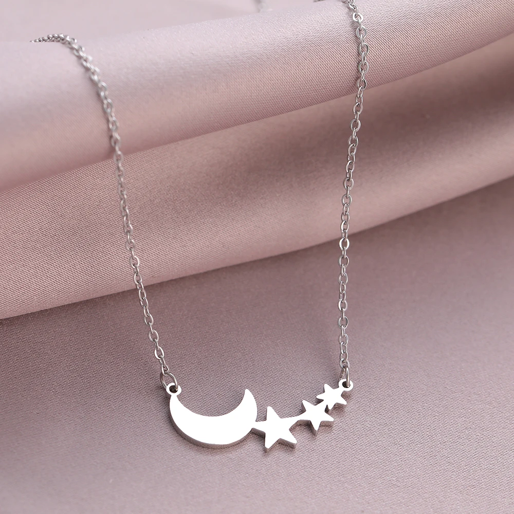 Stainless Steel Necklaces Trendy Fine Classic Moon Star Pendants Chain Choker Korean Fashion Necklace For Women Jewelry Party