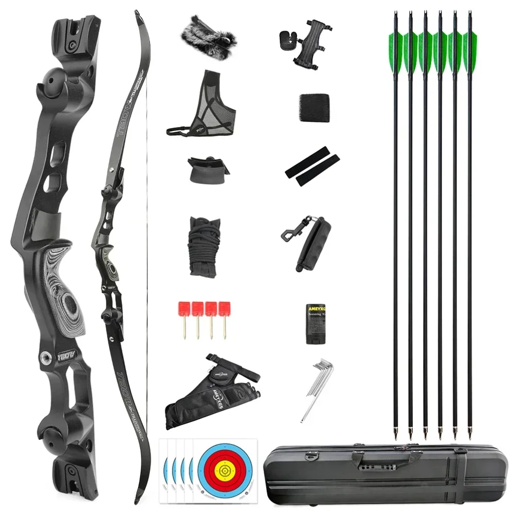 

JUNXING Archery Recurve Bow Set 62inch Traditional American Hunting Bow 25-60lbs Universal Interface ILF Shooting Accessories