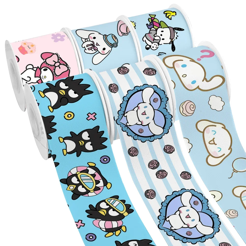

Hello Kitty Designs Kuromi Cartoon Sanrio Character Printed Grosgrain Ribbon for DIY Girl Headwear Bows 10yards Satin Ribbon