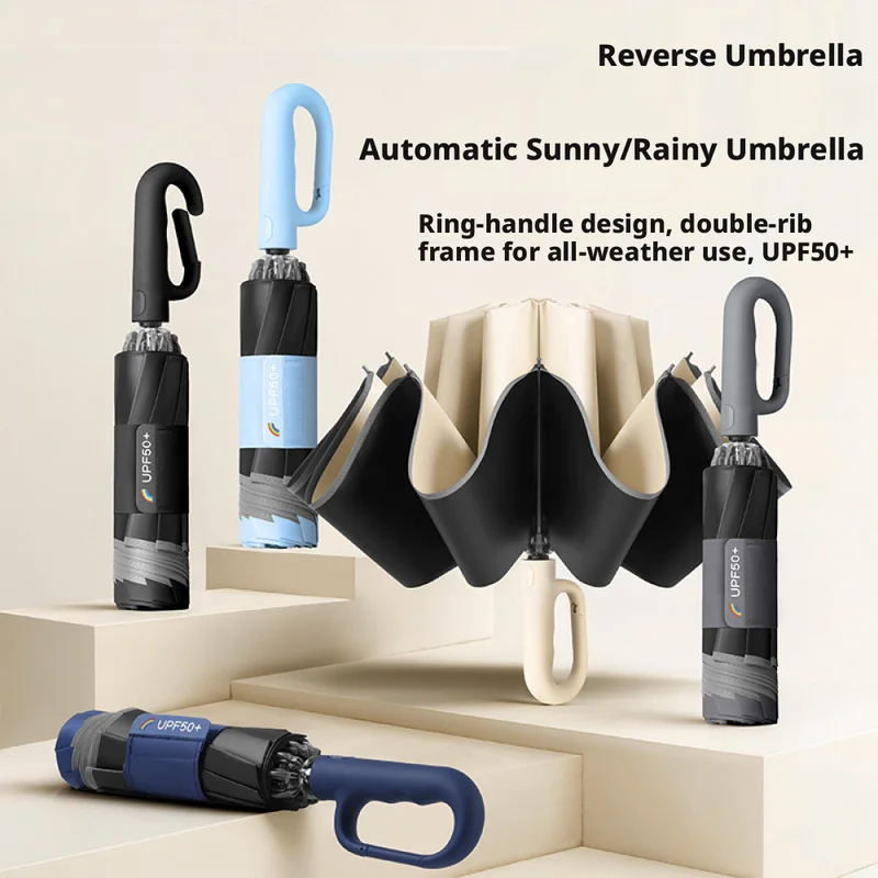 Fully Automatic Folding Umbrella, Reinforced Stormproof, Large Canopy, Sun & Rain Dual Use Unisex