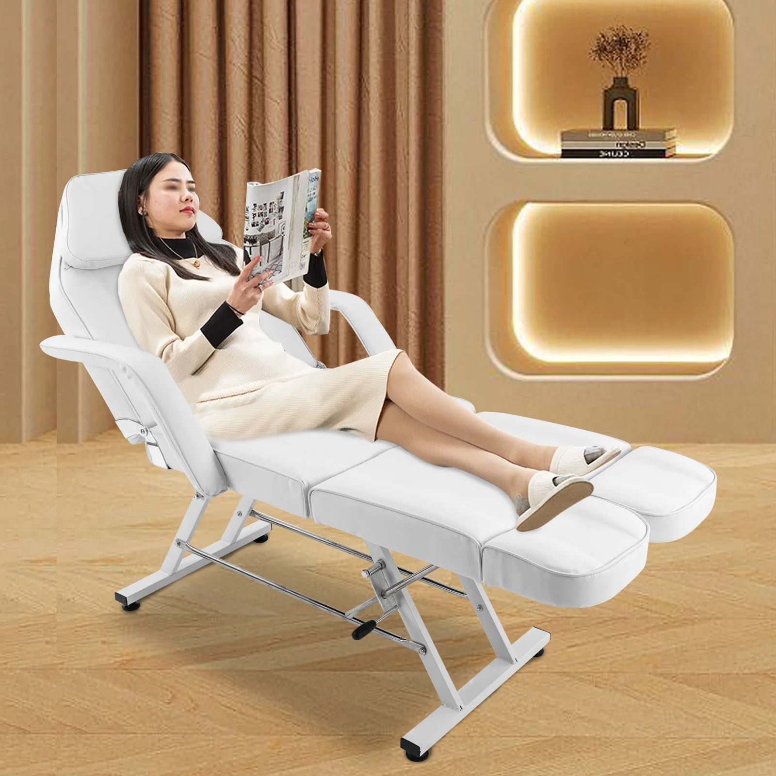 

Massage Table Facial Bed Massage Bed Lash Bed for Eyelash Extensions Salon Chair Split Footrests(White)