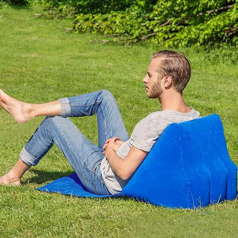 Nadmuchiwana poduszka klinowa z matą PVC flokująca poduszka podróżna przenośny powrót podporowa trójkątna poduszka plażowa