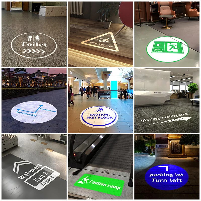 Custom Floor Sign Projector Light Rotatable or Static Safety Warning Lamp for Stair Step Direction Indicator Mall Hotel Use