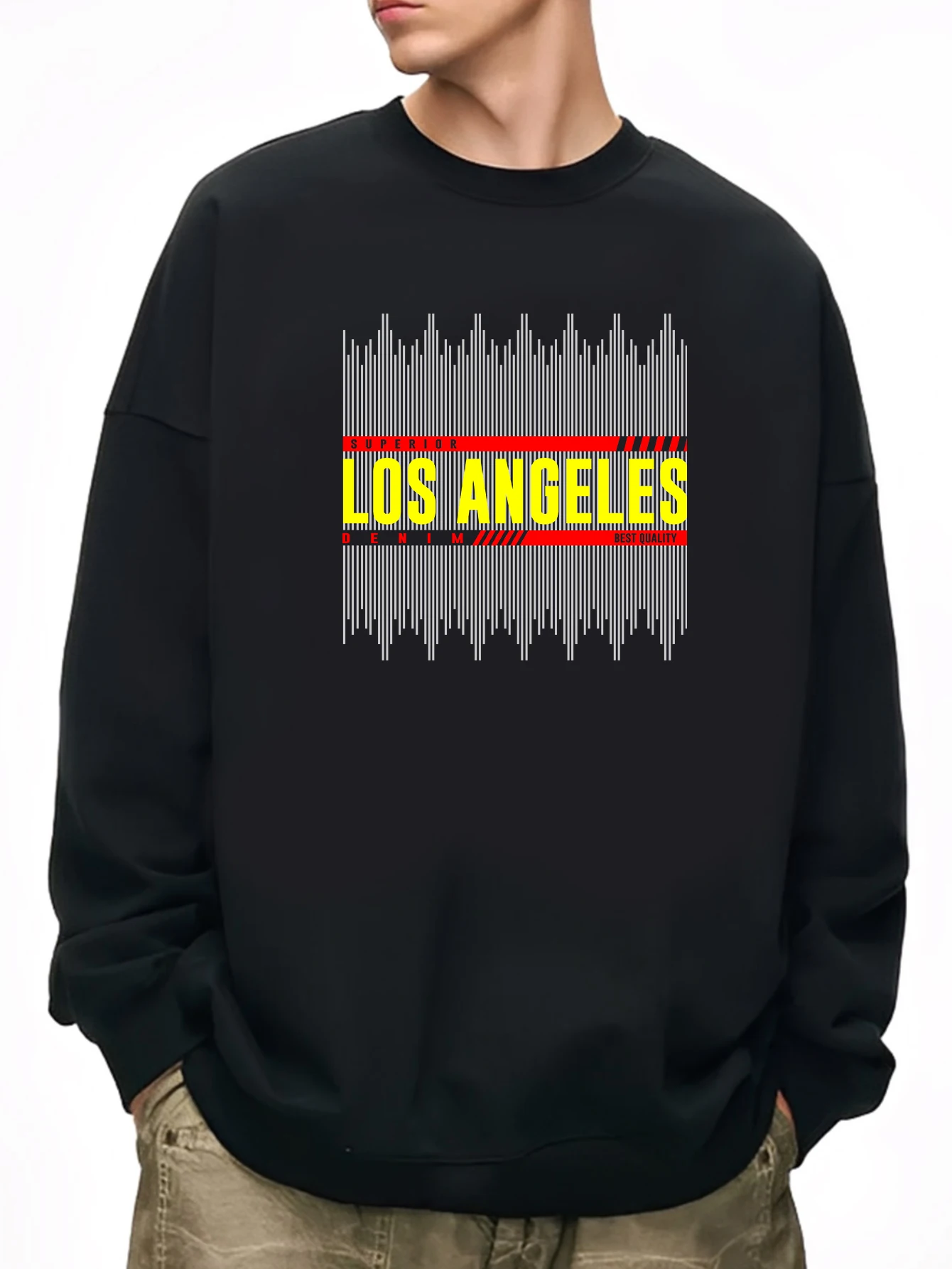 

Мужская черная толстовка с капюшоном Los Angeles Skyline и культовой ориентирой — буквы с логотипом и принтом Sonic Stripe, повседневный круглый вырез N