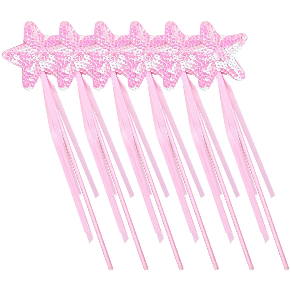 

6pcs Sequin Pink Fairy Sticks for Kids Princess Child Halloween Costume Props Kids Stage Performance Toys