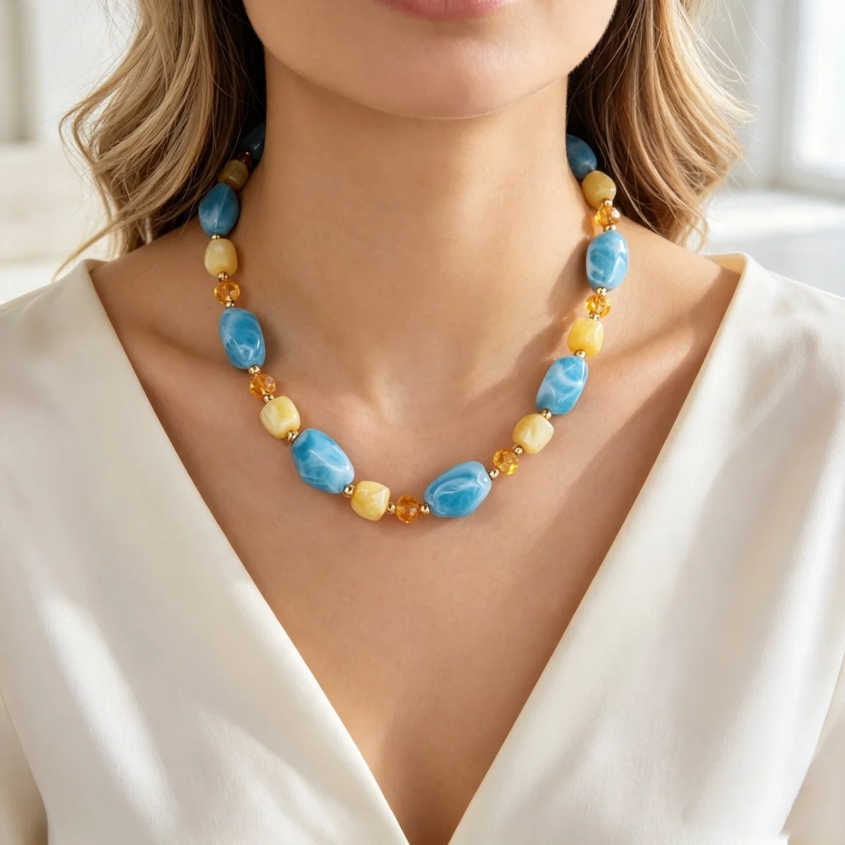 Französische Retro-Halskette mit sanften, farbenfrohen Kristallharzperlen für Damen und Herren, Hippie-Stil, unregelmäßige Perlen, Choker, Reiseschmuck – Detail 8