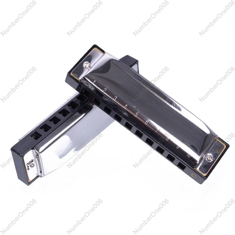 

Harmonica 10-hole Blues Harmonica 7-key Set ABCDEFG Silver Harmonica Box