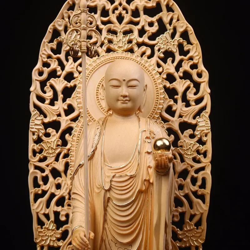 Hand Carved Jiuhua Mountain Jizang King Bodhisattva Statue Buddhist Temple Entrance Ornament Religious Home Decor Gift