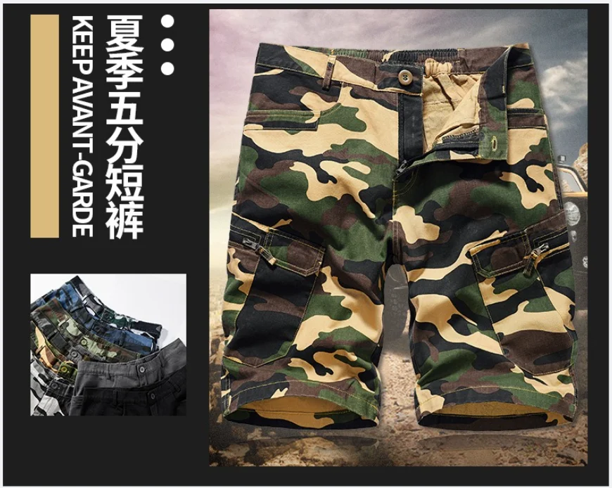 2026 Summer New American Retro Woven  Shorts Men's Cotton Washed Multi-Pocket Casual Straight 5-point Pants