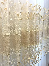 1pc Embossed Leaf High Precision Embroidered Gauze Curtains For Living Room Finished Window Curtains For Bedroom