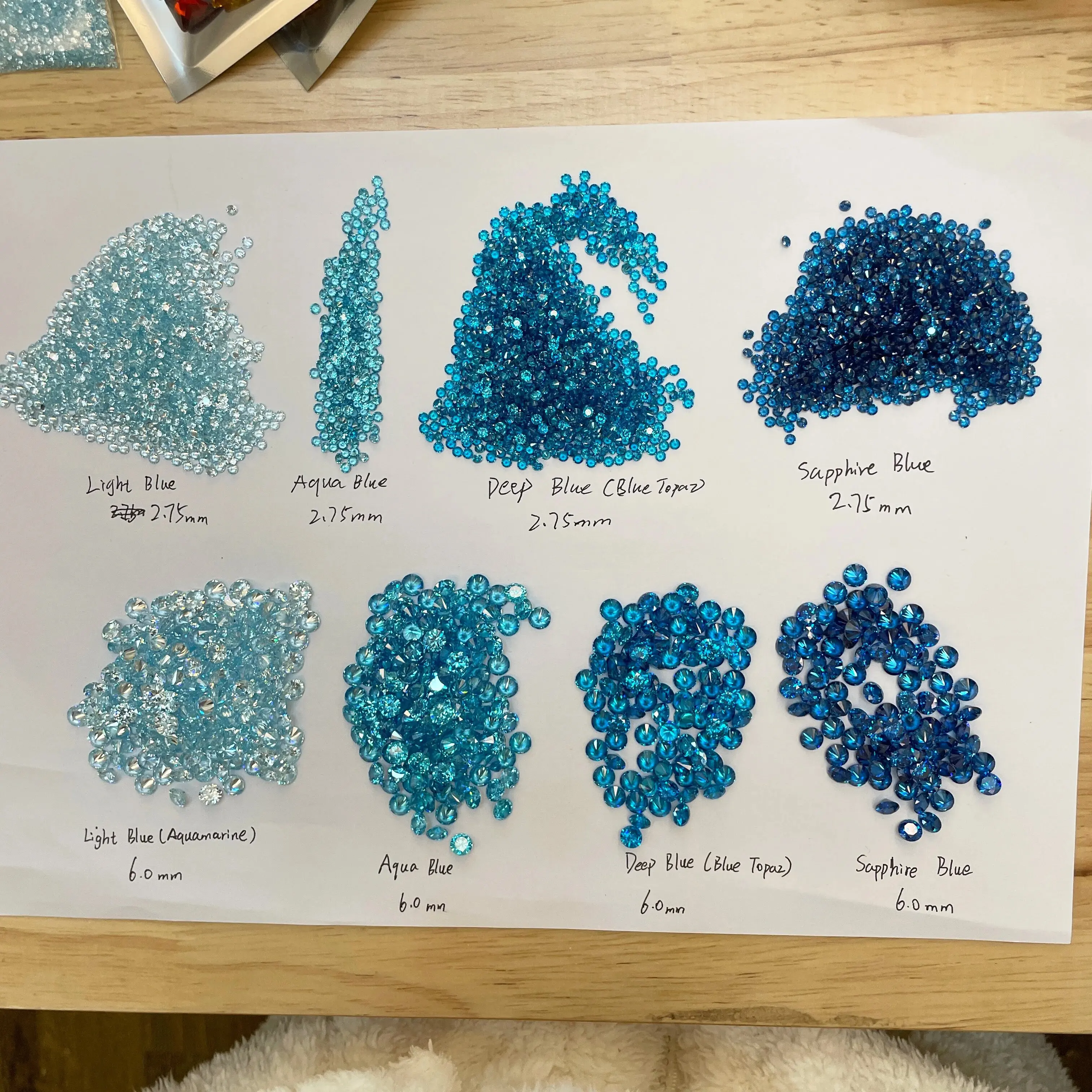 

1000pcs/bag 1.0~4.0mm 5A Quality Round Various Color Blue Topaz Green Aqua blue Cubic Zirconia Stones Synthetic Gems For Jewelry