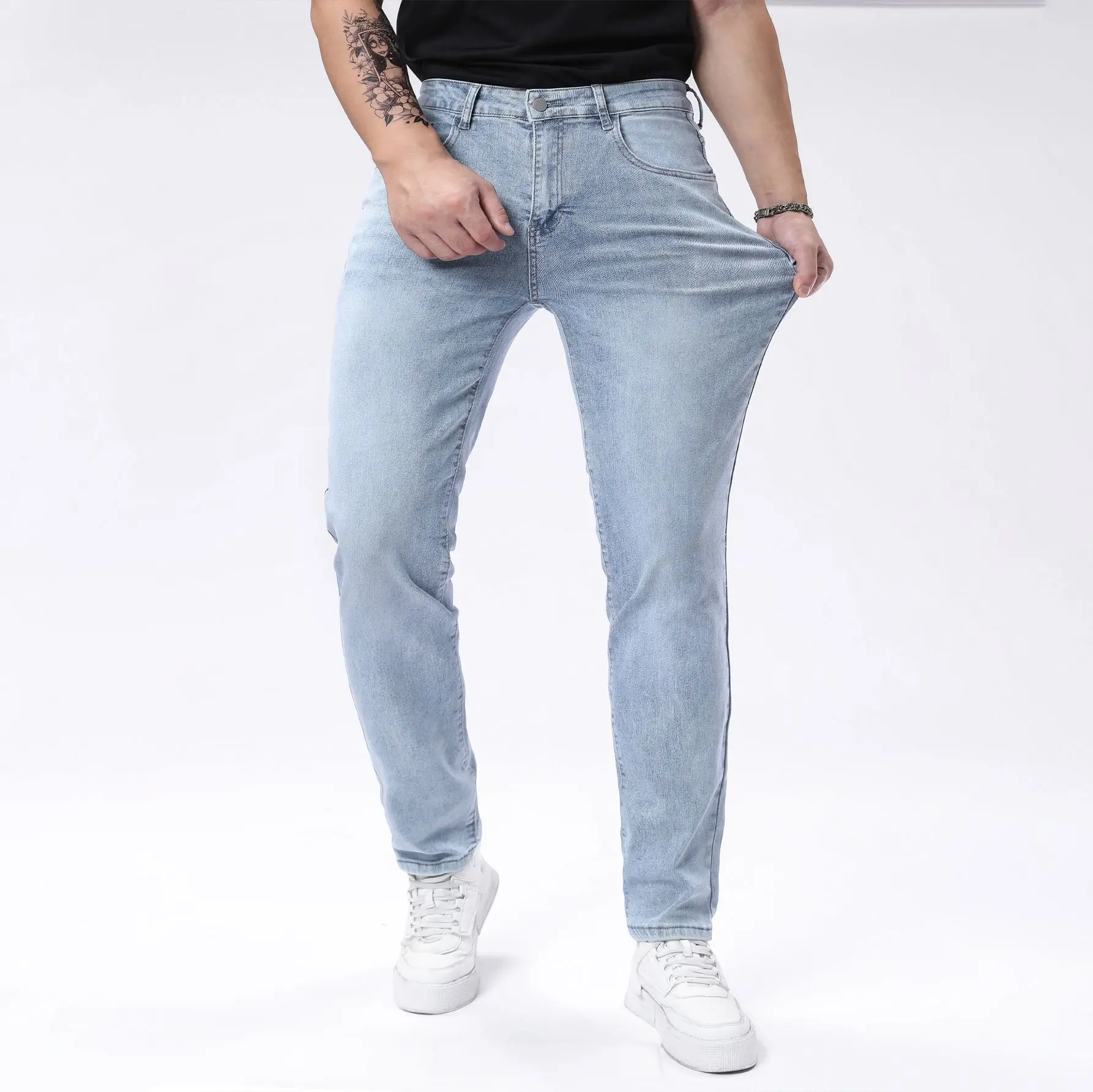 New Men's Four Seasons Jeans Elastic Denim Pants Look Slim and Slim Men's Jeans