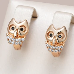 Kinel New 585 Rose Gold Color Owl Earrings For Girl Fashion Natural Zircon Accessories Child Gifts High Quality Daily Jewelry