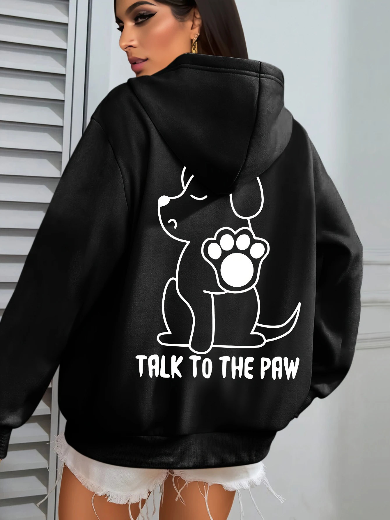 Dog Pattern Hoodies Talk To The Paw Letter Cotton Back Print Hoody Spring Fall Kids Adults Cute Pullover Loose Casual Sweatshirt