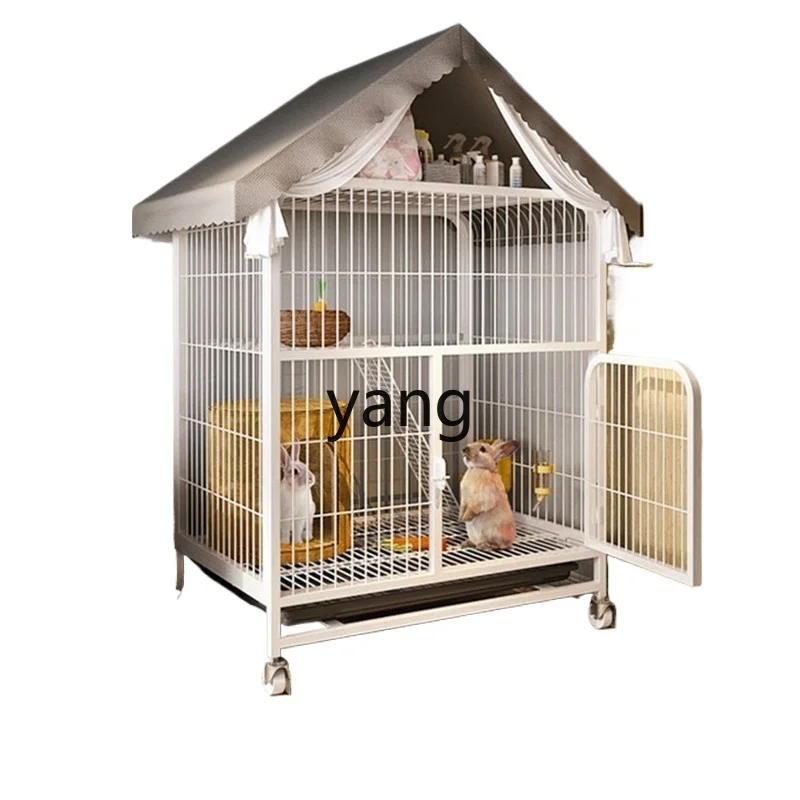 Yjq Double-Layer Rabbit Cage Villa Household Oversized Special Fence Special Pet Cage Automatic Cleaning