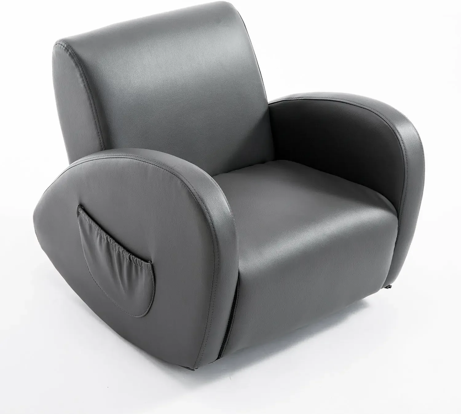 Fauteuil à bascule pour enfants avec poche latérale, fauteuil en cuir PU pour tout-petits, gris