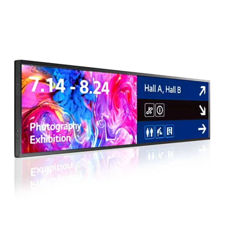 Sistema Android para interiores, barra elástica Ultra ancha de 49,5 pulgadas, pantalla LCD para publicidad