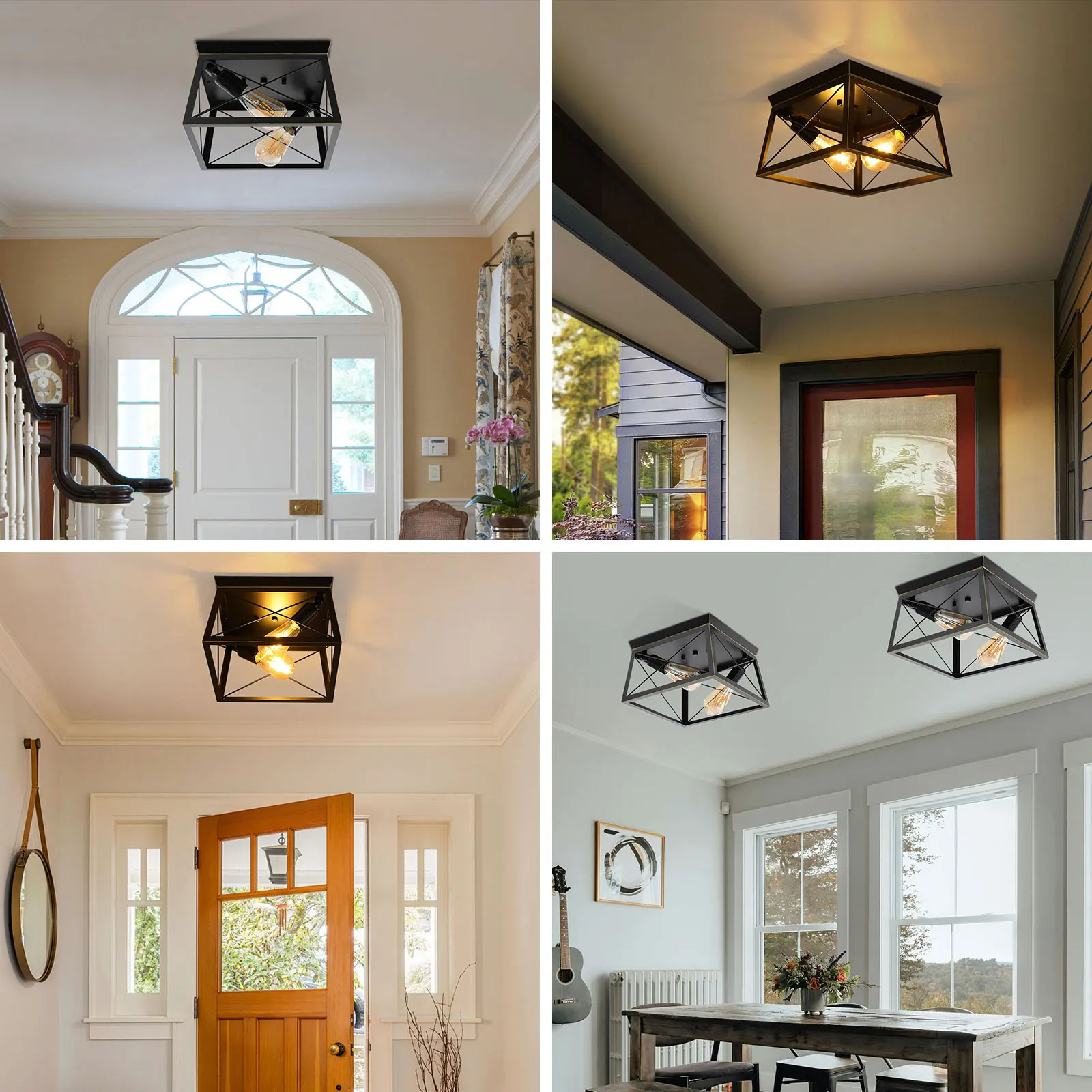 アイアンフレーム付きシーリングライト、60W電球対応、107.64フィート²の照明カバー範囲、調光可能、家庭やオフィスに簡単に設置可能